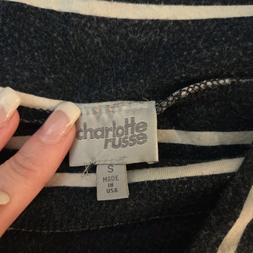 Charlotte Russe Navy Blue White Striped Bodycon Mini Skirt Stretch Knit Size S - Picture 6 of 7